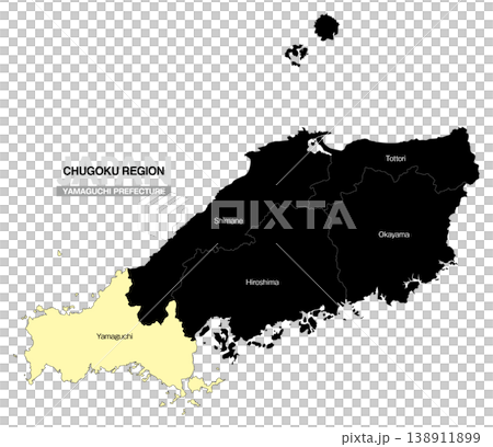 [日本地図] 中国地方の山口県の県名入り位置地図 (英語) 138911899
