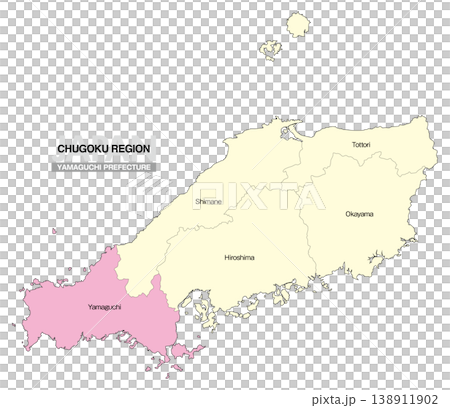 [Map of Japan] Location map of Yamaguchi Prefecture in the Chugoku region, including the prefecture name (English) 138911902