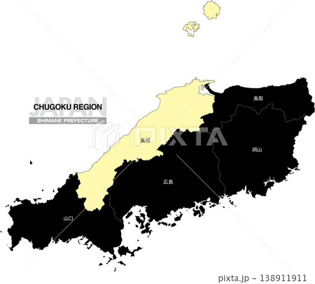 [日本地図] 中国地方の島根県の県名入り位置地図 138911911