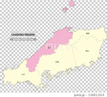 [日本地図] 中国地方の島根県の県名入り位置地図 138911914