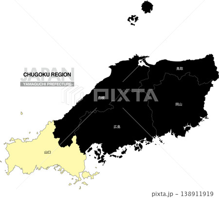 [日本地図] 中国地方の山口県の県名入り位置地図 138911919