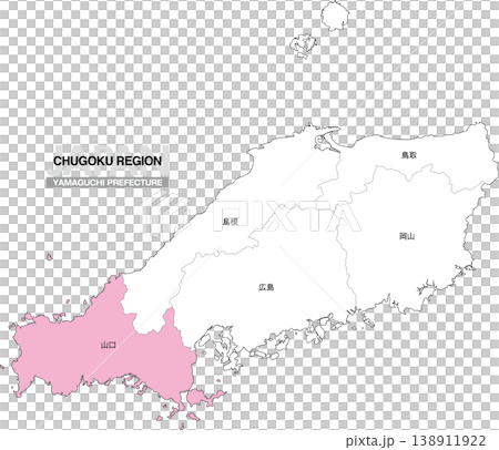 [日本地図] 中国地方の山口県の県名入り位置地図 138911922