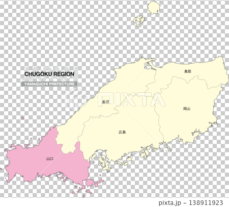 [日本地図] 中国地方の山口県の県名入り位置地図 138911923