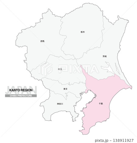 [日本地図] 関東地方の千葉県の都県名入り位置地図 138911927