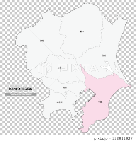[日本地図] 関東地方の千葉県の都県名入り位置地図 138911927