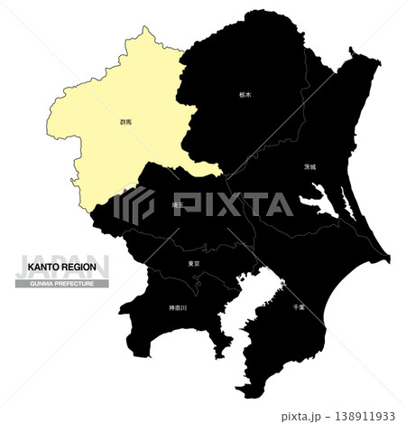 [日本地図] 関東地方の群馬県の都県名入り位置地図 138911933