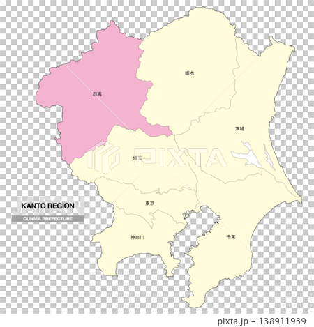 [日本地図] 関東地方の群馬県の都県名入り位置地図 138911939