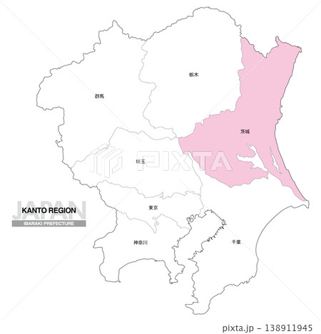 [日本地図] 関東地方の茨城県の都県名入り位置地図 138911945