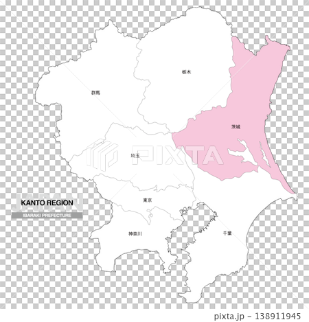 [日本地図] 関東地方の茨城県の都県名入り位置地図 138911945