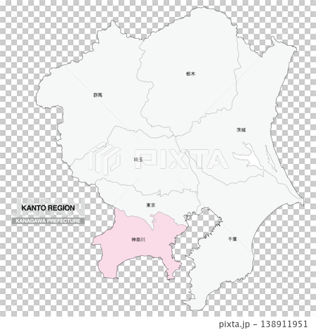 【日本地圖】關東地區神奈川縣位置圖,包括縣名。 【日本地圖】關東地區神奈川縣位置圖,包括縣名。 138911951