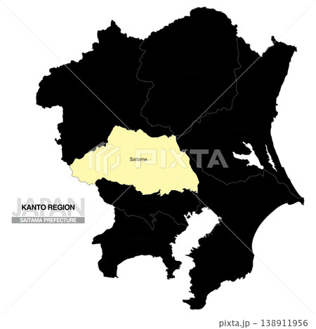 [日本地図] 関東地方の埼玉県の都県名入り位置地図 (英語) 138911956