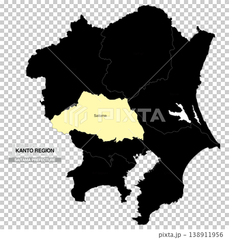 [日本地図] 関東地方の埼玉県の都県名入り位置地図 (英語) 138911956