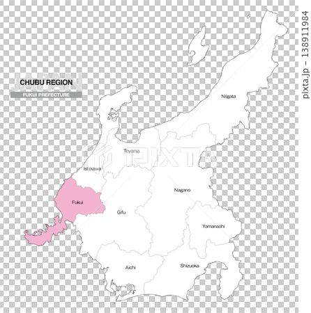 [日本地図] 中部地方の福井県の県名入り位置地図 (英語) 138911984