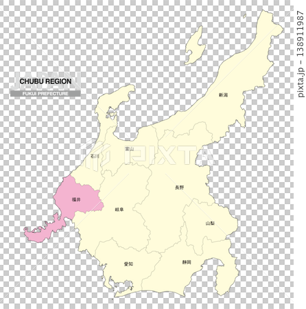 [日本地図] 中部地方の福井県の県名入り位置地図 138911987