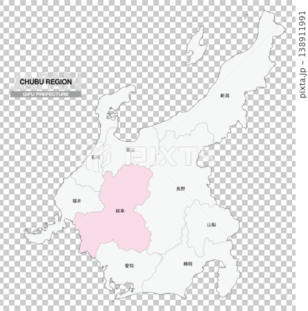 【日本地圖】中部地區岐阜縣位置圖,包括縣名。 【日本地圖】中部地區岐阜縣位置圖,包括縣名。 138911991