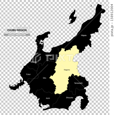 [Map of Japan] Location map of Nagano Prefecture in the Chubu region (English) 138912004