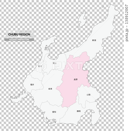 [日本地図] 中部地方の長野県の県名入り位置地図 138912007