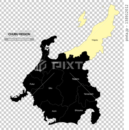 [日本地図] 中部地方の新潟県の県名入り位置地図 (英語) 138912012