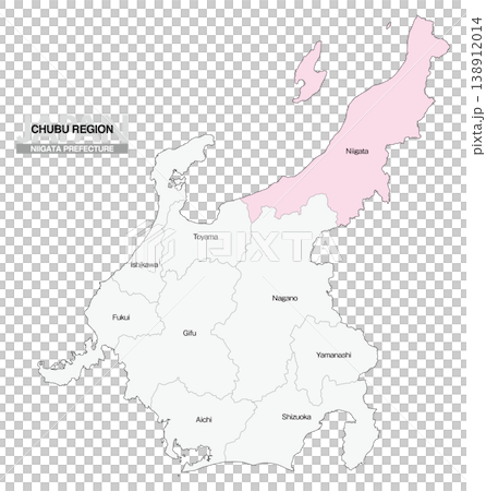 [Map of Japan] Location map of Niigata Prefecture in the Chubu region (English) 138912014