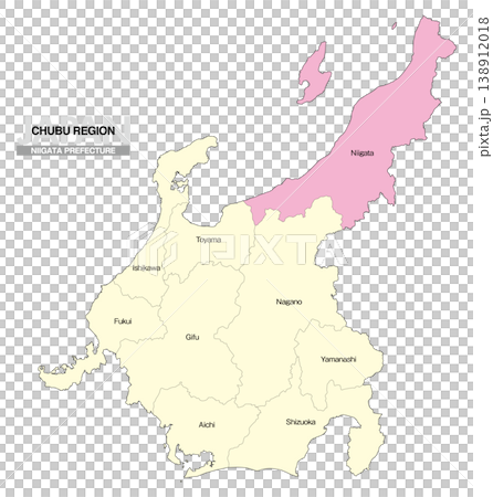 [Map of Japan] Location map of Niigata Prefecture in the Chubu region (English) 138912018