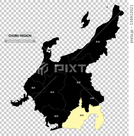 [日本地図] 中部地方の静岡県の県名入り位置地図 138912021