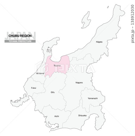 [日本地図] 中部地方の富山県の県名入り位置地図 (英語) 138912030