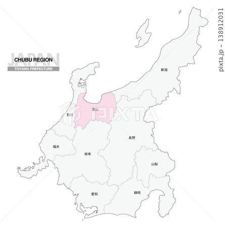 [日本地図] 中部地方の富山県の県名入り位置地図 138912031