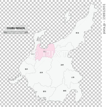 [日本地図] 中部地方の富山県の県名入り位置地図 138912031