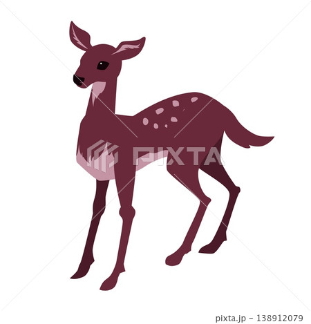 Burgundy spotted fawn deer standing flat gradient illustration isolated on white background for nursery kids woodland design 138912079