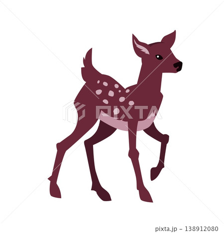 Stylized standing fawn deer walking with spots in burgundy flat gradient isolated on white background woodland wildlife character Stylized standing fawn deer walking with spots in burgundy flat gradient isolated on white background woodland wildlife character 138912080