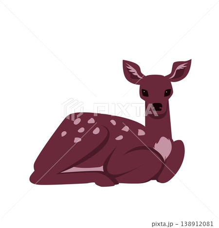 Stylized sitting fawn deer with spots in burgundy flat gradient isolated on white background woodland wildlife icon 138912081