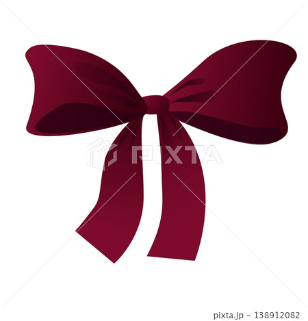 Burgundy satin ribbon bow with long tails glossy gradient isolated on white background for gift wrapping and holiday decoration Burgundy satin ribbon bow with long tails glossy gradient isolated on white background for gift wrapping and holiday decoration 138912082