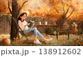 Joyful woman immerses herself in a novel surrounded by autumn colors 138912602