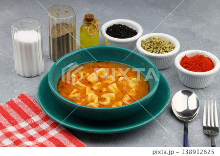 Delicious Homemade Yuksuk Corbasi Turkish Ring Soup With Small Manti Dumplings Chickpeas In Spicy Sauce Delicious Homemade Yuksuk Corbasi Turkish Ring Soup With Small Manti Dumplings Chickpeas In Spicy Sauce 138912625