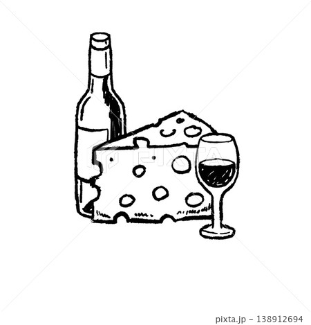 Wine cheese doodle, hand drawn glass and bottle alcohol illustration, appetizer whimsical brushstroke set. Dairy product, grape drink vintage art, restaurant menu. Gourmet wine cheese snack deco Wine cheese doodle, hand drawn glass and bottle alcohol illustration, appetizer whimsical brushstroke set. Dairy product, grape drink vintage art, restaurant menu. Gourmet wine cheese snack deco 138912694