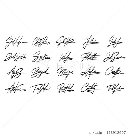 Signature set, autograph ink script, black handwriting brush stroke, calligraphy manual letter collection. Personal name mark, business document sign, abstract ink flourish. Signature collection Signature set, autograph ink script, black handwriting brush stroke, calligraphy manual letter collection. Personal name mark, business document sign, abstract ink flourish. Signature collection 138912697