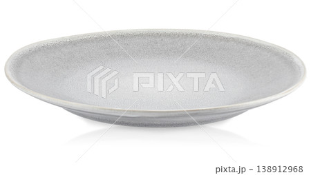 Ceramic plate isolated on white background, grey textured dish for serving food 138912968