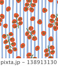 Striped tomato vines seamless pattern. Vector summer Italian vacation textile design, wallpaper, vegetable print 138913130