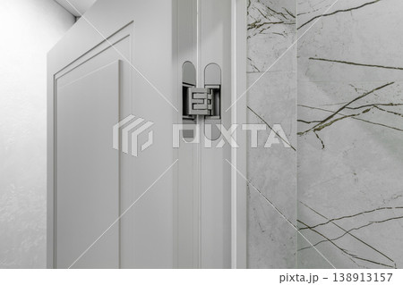 Close-up of Concealed Hinge on White Classic Door 138913157