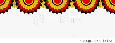 German flag bunting with black red and yellow rosette ribbon border design. A bold patriotic garland for national celebration and event layouts isolated on white background German flag bunting with black red and yellow rosette ribbon border design. A bold patriotic garland for national celebration and event layouts isolated on white background 138913188