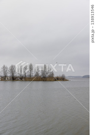 a river in early spring after snowfalls and winter frosts, early spring 138913546