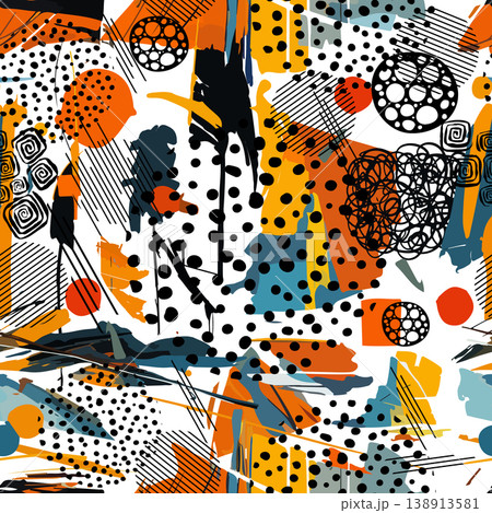 Abstract seamless background with blots and spots. Hand drawn. Not AI, vector illustration. Abstract seamless background with blots and spots. Hand drawn. Not AI, vector illustration. 138913581