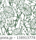 Seamless pattern with tropical palm and monstera leaves. vector illustration in sketch style 138913778