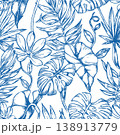 Seamless pattern with tropical palm and monstera leaves. vector illustration in sketch style 138913779