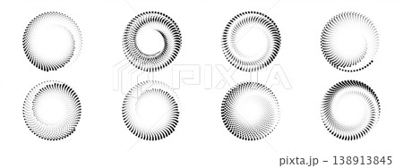 Radial spiral design featuring halftone dots and wave patterns ideal for abstract backgrounds, sound visualization, electronic music branding, and contemporary vector graphics. Radial spiral design featuring halftone dots and wave patterns ideal for abstract backgrounds, sound visualization, electronic music branding, and contemporary vector graphics. 138913845