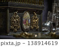 Ornate Orthodox church chalice with icon of Jesus Christ, religious liturgical object close up 138914619