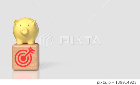 Golden Piggy Bank on Target Block Financial Goal Concept 3d render. 138914925
