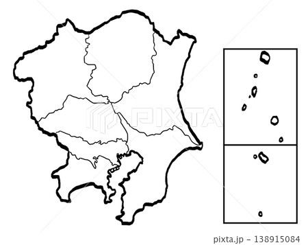 関東地図 都県区分のイラスト （筆タッチ） シンプル 138915084