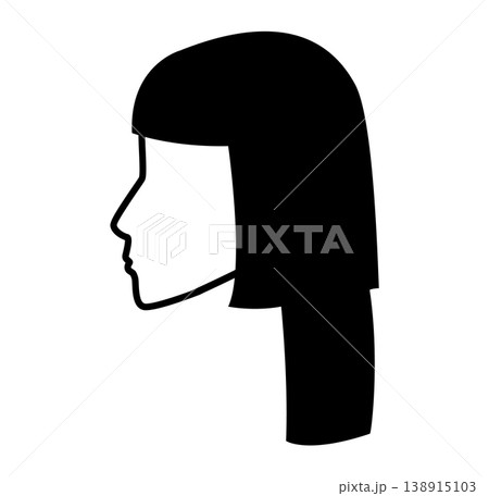 Hime cut hairstyle silhouette profile view, straight hair shape sharp line structure simple outline for icon, avatar Hime cut hairstyle silhouette profile view, straight hair shape sharp line structure simple outline for icon, avatar 138915103