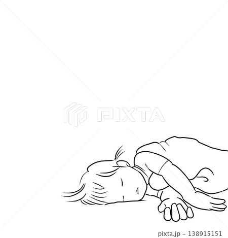 眠る赤ちゃんの線画イラスト(左側に余白あり)|Sleeping baby line illustra 眠る赤ちゃんの線画イラスト(左側に余白あり)|Sleeping baby line illustra 138915151